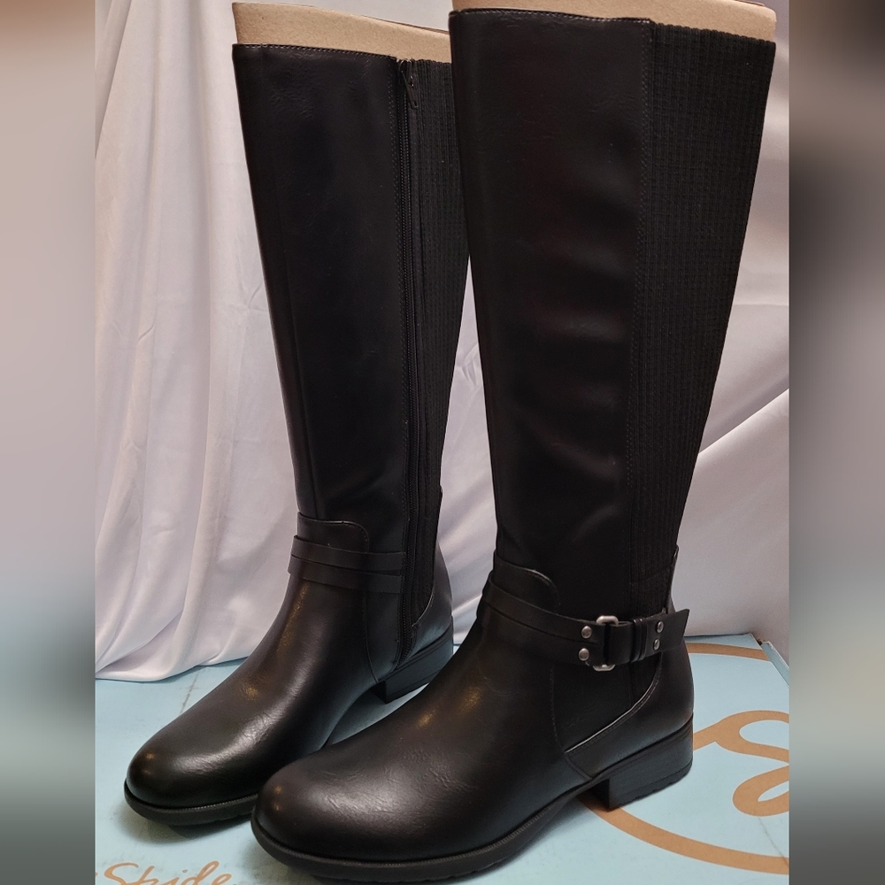 Life Stride X-Anita Tall Shaft Riding Boots Size 8M Black Athena manmade New - Picture 1 of 13